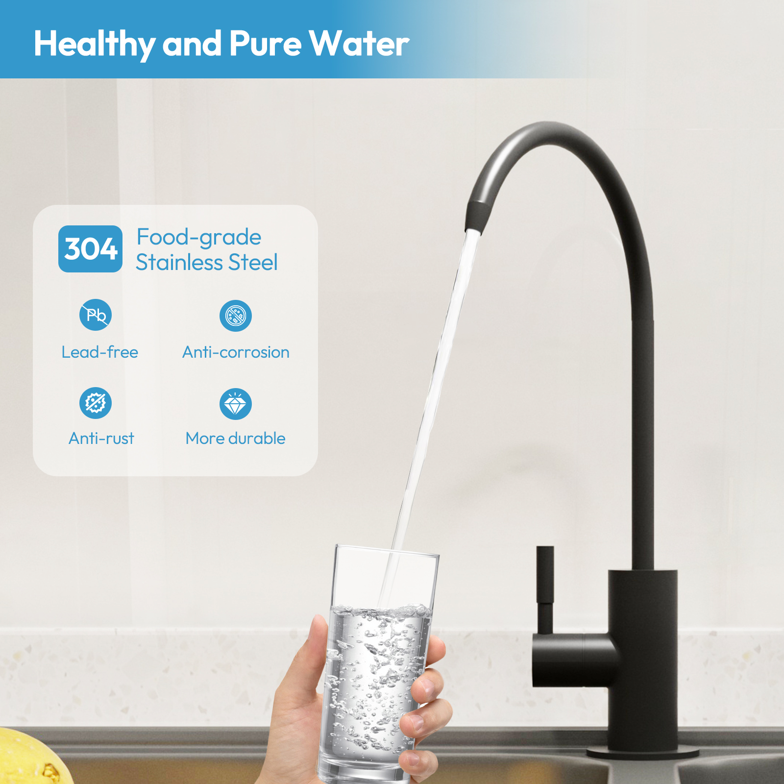 Besdor WF4 Water Filter Faucet, Reverse Osmosis Faucet for Drinking Water Filtration Systems (Matte Black)