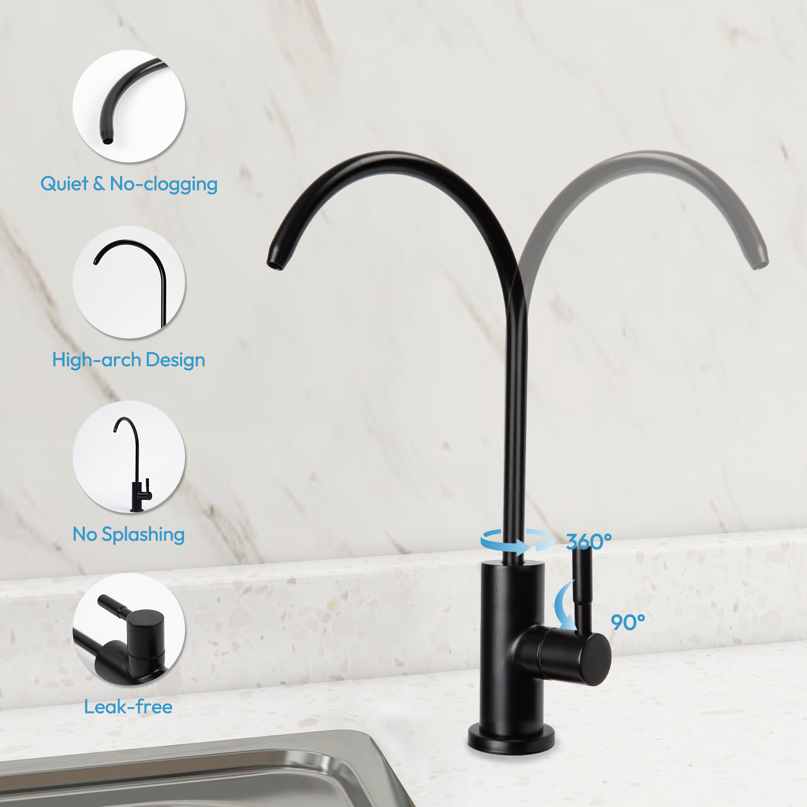 Besdor WF4 Water Filter Faucet, Reverse Osmosis Faucet for Drinking Water Filtration Systems (Matte Black)