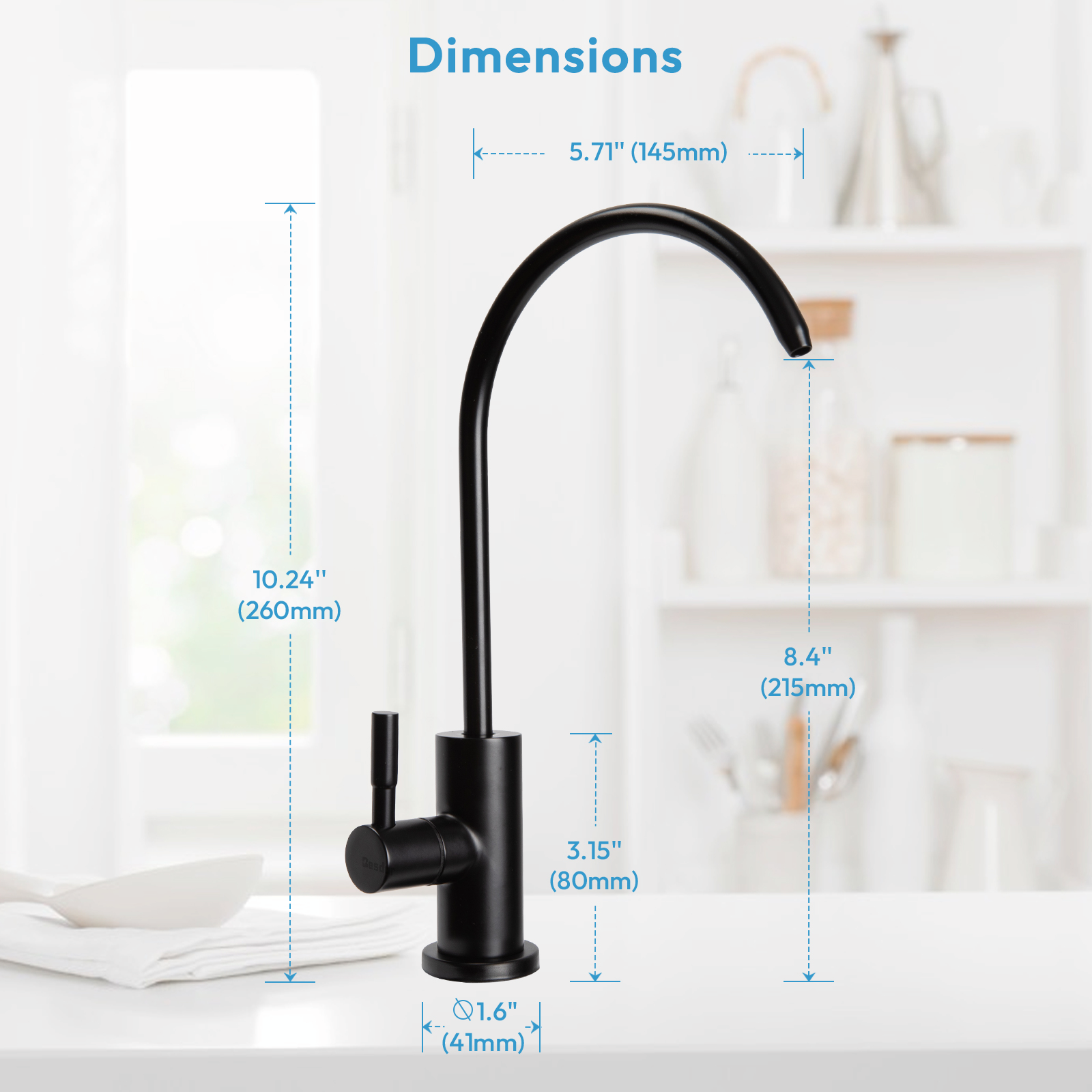 Besdor WF4 Water Filter Faucet, Reverse Osmosis Faucet for Drinking Water Filtration Systems (Matte Black)