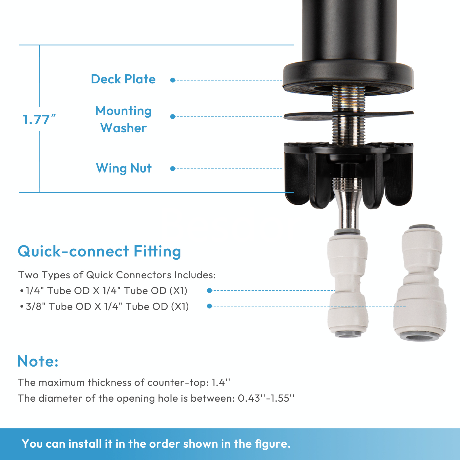 Besdor WF4 Water Filter Faucet, Reverse Osmosis Faucet for Drinking Water Filtration Systems (Matte Black)