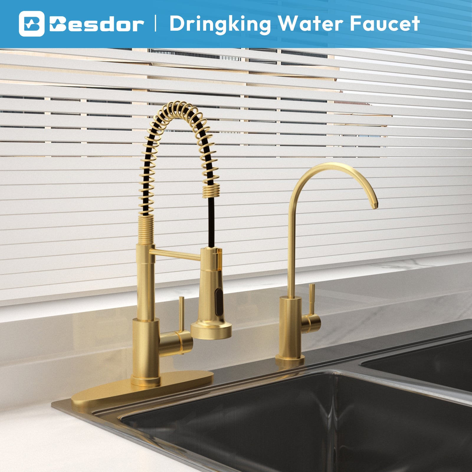 Besdor Reverse Osmosis Faucet, Filtered RO Drinking Water Faucet, Brushed Gold