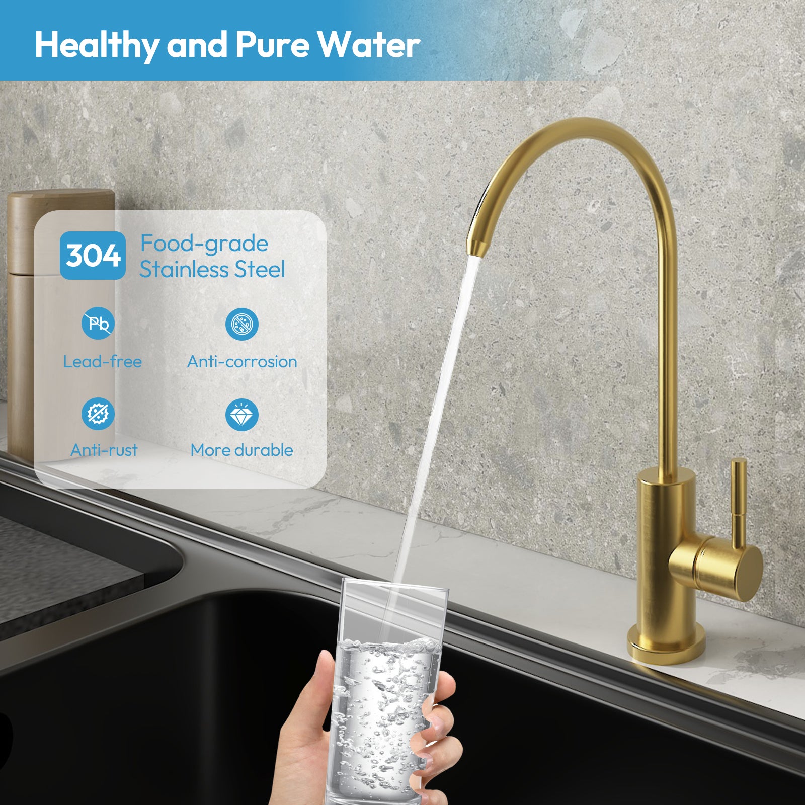 Besdor Reverse Osmosis Faucet, Filtered RO Drinking Water Faucet, Brushed Gold