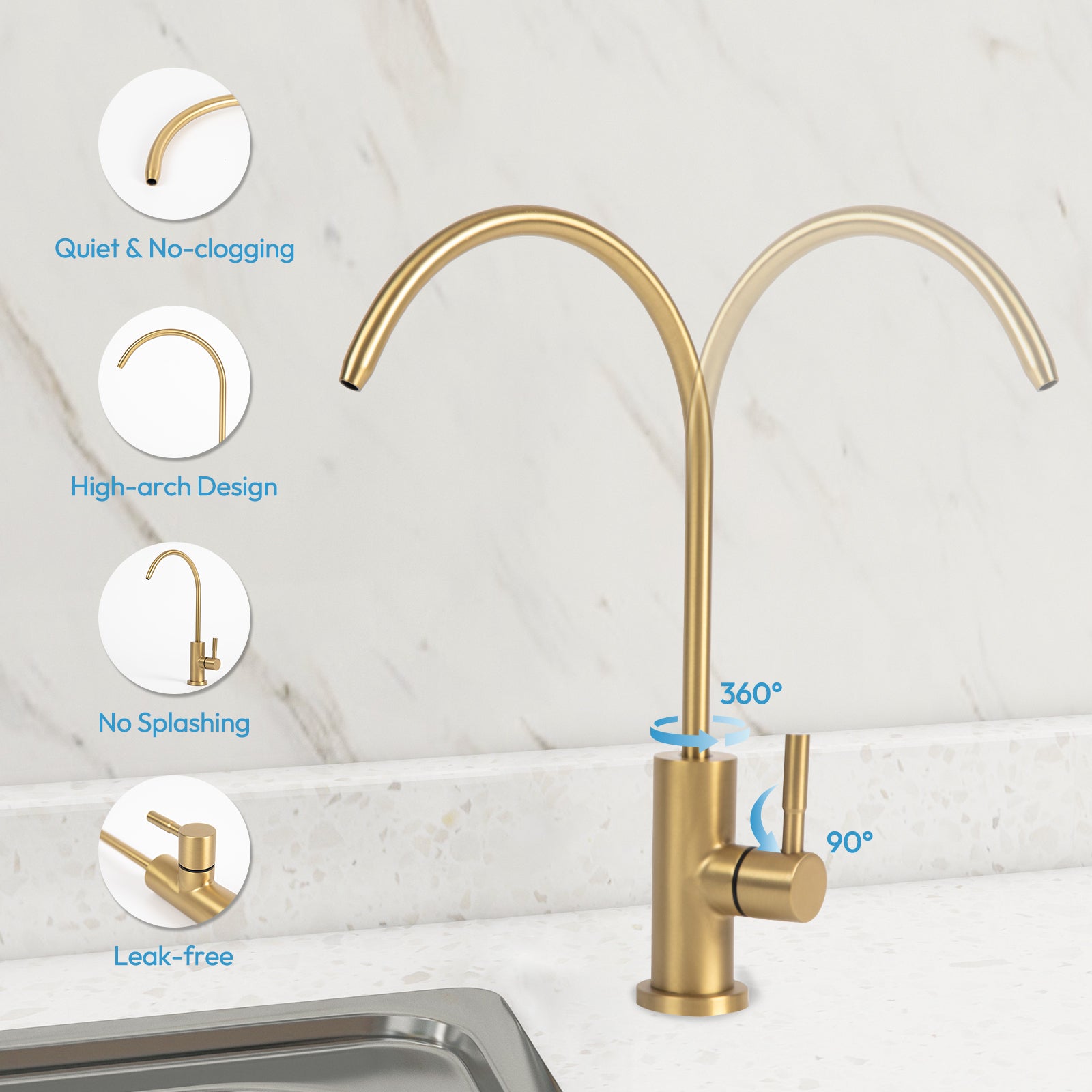 Besdor Reverse Osmosis Faucet, Filtered RO Drinking Water Faucet, Brushed Gold
