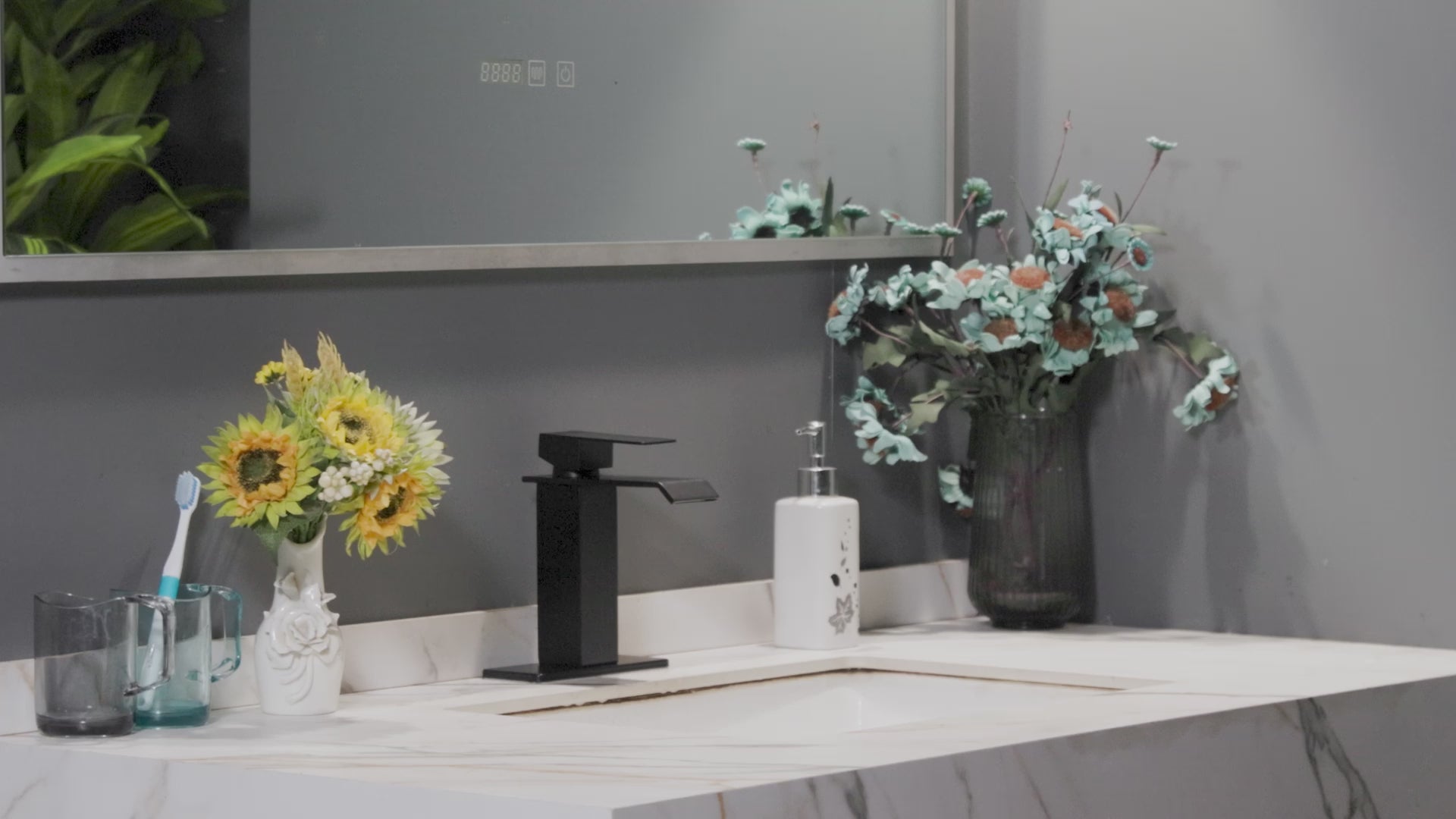 Besdor Waterfall Bathroom Faucet Single Hole 304 Stainless Steel Matte Black