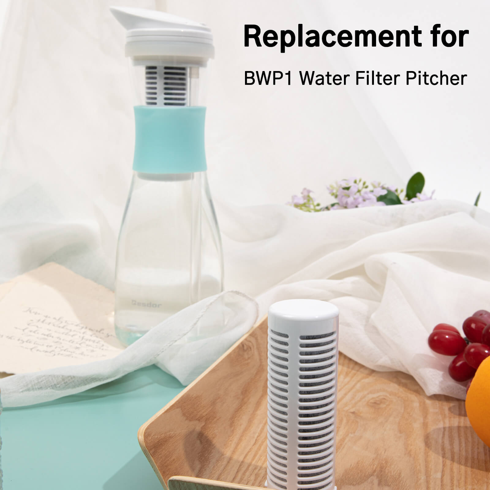 Besdor BWP1-RF Replacement Filter for BWP1 Water Filter Pitcher, Filters 211 Gallons Long Lasting Filter (2 Pack)