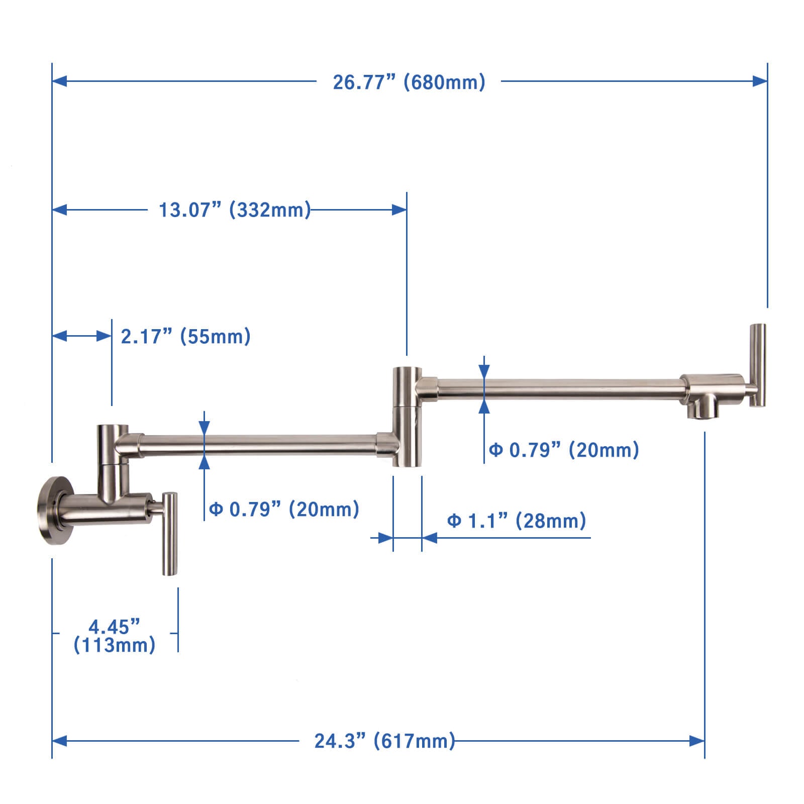 Besdor Pot Filler Faucet Stainless Steel Brushed Nickel (Lengthen)