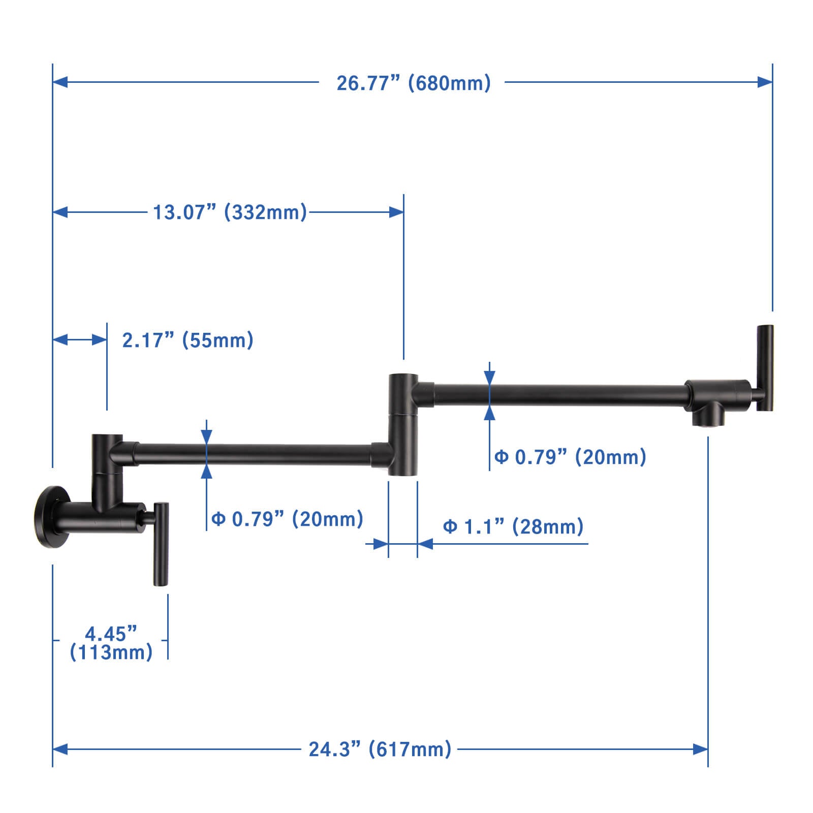Besdor Pot Filler Faucet Stainless Steel Matte Black (Lengthen)