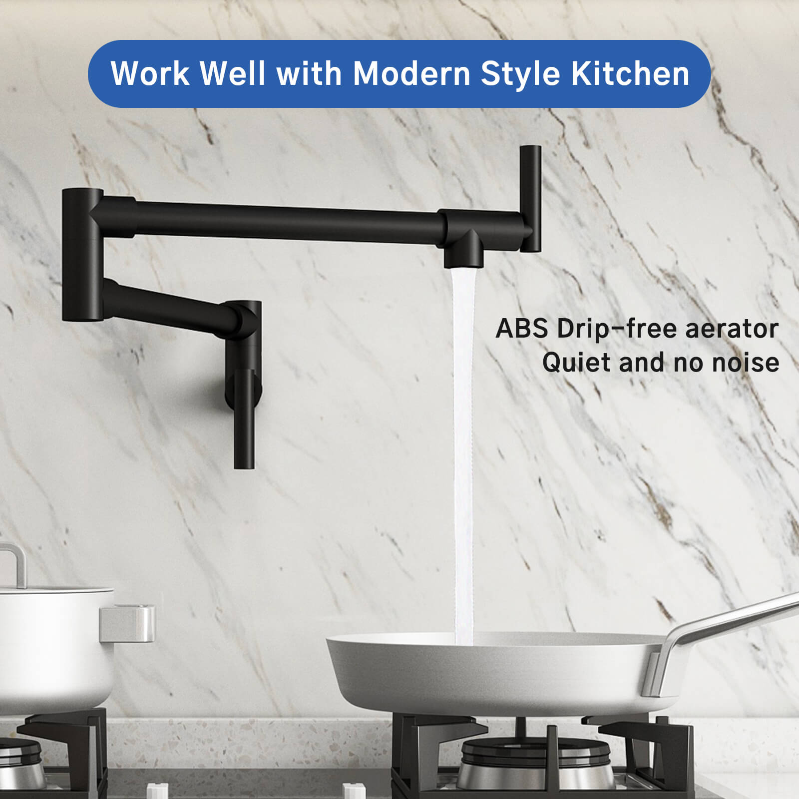 Besdor Pot Filler Faucet Stainless Steel Matte Black (Lengthen)